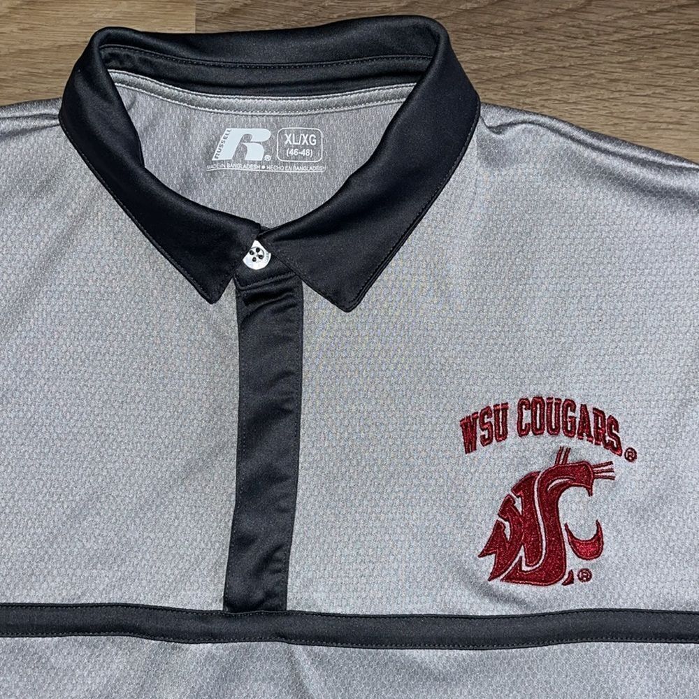 Gray Wazzu WSU Washington state cougars Russell polyester SS golf polo shirt XL